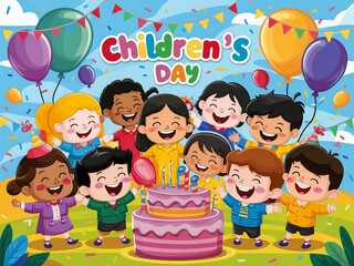 Template For Happy Children's Day cartoon vector