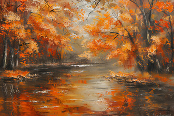 Orange autumn on river