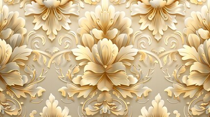 Exquisite Floral Damask Pattern in Radiant Gold and Ivory Tones Showcasing Intricate Luxury and Timeless Style