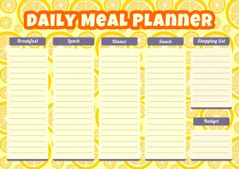 Daily Planner, meal planner template with lemon circle