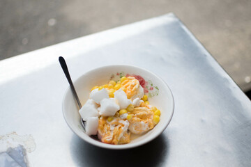 Hard egg coconut ice cream. Ice-cream with fresh coconut milk and hard eggs.