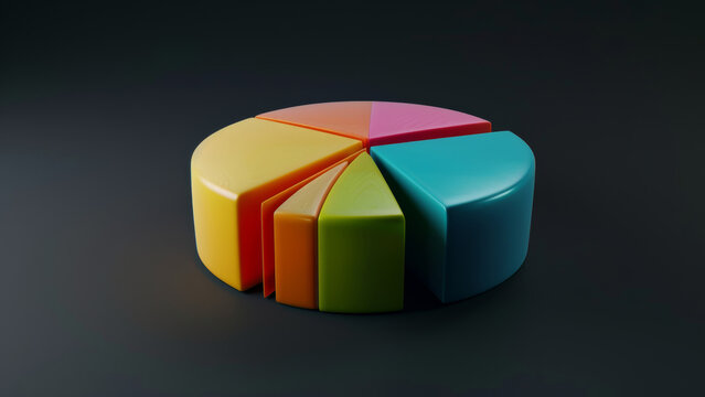 Pie chart rendered in vivid 3D, a metaphor for analysis, data, and colorful insights.
