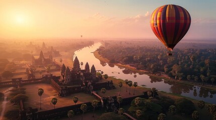 Obraz premium photograph of Take a balloon ride to see Bagan Pagoda, Burma