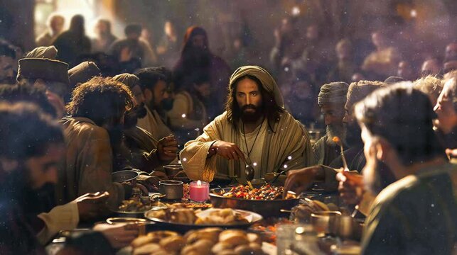 holy meal with the Lord Jesus. seamless looping time-lapse virtual 4K video Animation Background.