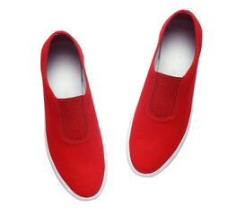 red and white canvas sneakers isolated