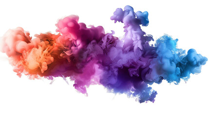 Fototapeta premium A multicolored smoke cloud. The colors are red, orange, yellow, green, blue, and purple. The smoke cloud is on a black background.