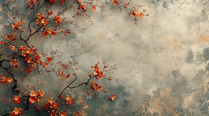 Artistic background with golden brushstrokes, flowers, branches, abstract illustration. Oil on canvas. Modern Art. Wallpaper, poster, card, mural, print, wall art....all in grey.