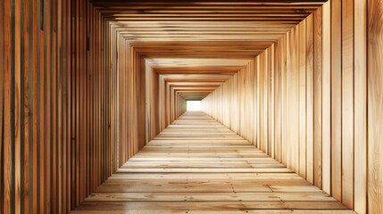 Perspective of an endless wooden corridor, symbolizing infinity and possibility.