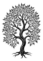 Tree . Black and white botanical pattern. For use in graphics, materials. Abstract plant shapes. Minimalist illustration for printing on wall decorations. Generated by Ai