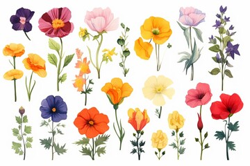 A beautiful watercolor painting of various wildflowers - obrazy, fototapety, plakaty