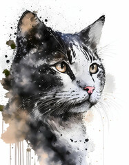 Cat watercolor wallpaper isolated design for T shirt printing background Fat phone  case  - obrazy, fototapety, plakaty