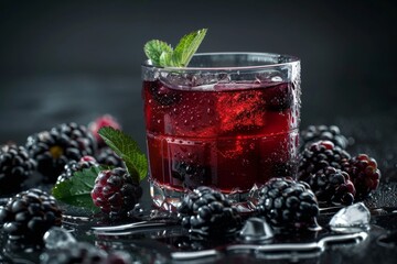 Tasty blackberry juice illustrations for creative use - obrazy, fototapety, plakaty