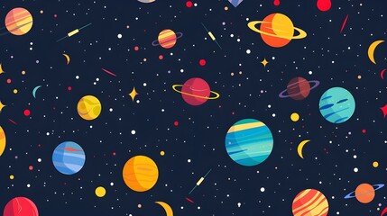 seamless pattern with planets and stars