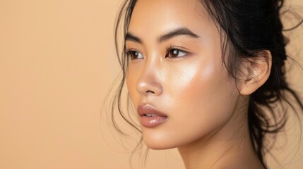 Naklejka premium Young asian woman with glowing skin looking away with an attitude.