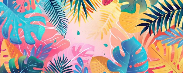 A colorful background of tropical foliage. The background is a mix of green and yellow,