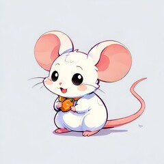 white mouse and cheese, cute cartoon animal