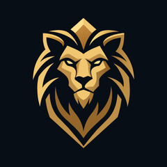 black Golden Aura Unique golden roaring Lion face, front view, Logo Vector Radiating Luxury and Refinement