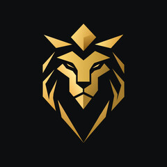 black Golden Aura Unique golden roaring Lion face, front view, Logo Vector Radiating Luxury and Refinement