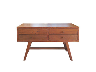 Vintage wooden table with 4 drawers isolated