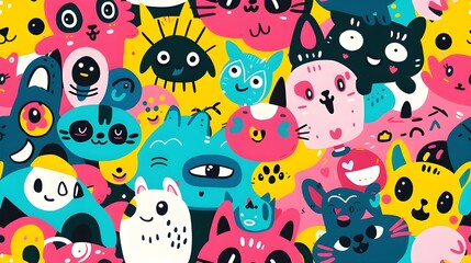 Whimsical Wonderland: Colorful Cartoon Seamless Pattern