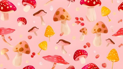 Whimsical Mushroom Wonderland: Seamless Pattern Illustration