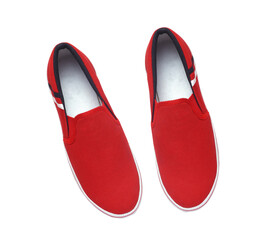 red and white canvas sneakers isolated