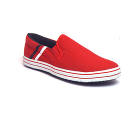 red and white canvas sneakers isolated