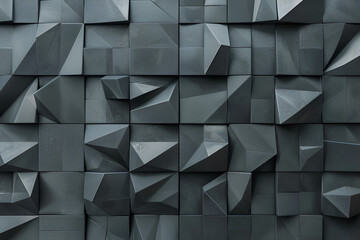 Polished, Semi gloss Wall background with tiles. Triangular, tile Wallpaper with 3D, Black blocks. 3D Render