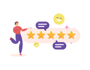 rating concept. Customer reaction and satisfaction. customer feedback and reviews. positive assessment. illustration of a customer or client giving a 5 star rating. illustration concept design