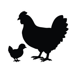 silhouette of a chicken with chicken baby