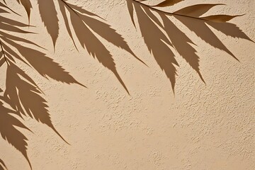  Beautiful texture of beige brown luxury, smooth stucco wall with soft foliage dappled light of...