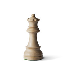 Wooden white Queen isolated on white background.