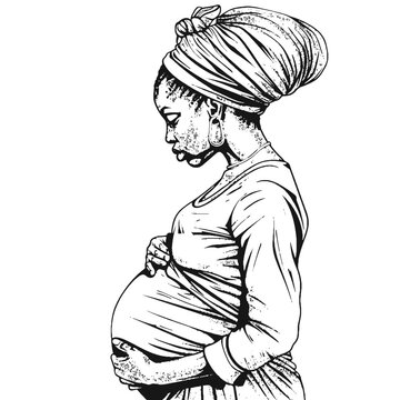 recommend clip art: Vector clipart sketch of african pregnant woman