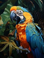Obraz premium Oil painting closed up of a colorful parrot.