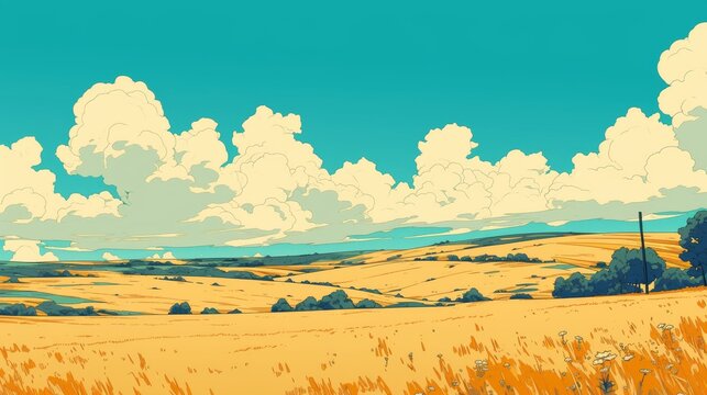 Gorgeous and tranquil landscape cartoons ideal as background designs for digital art with mountainsides with trees