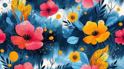 An abstract art background designed with childish scribbles, flowers, bubbles, doodles in vibrant colors. Fun design for fabric, prints, and covers for kids.
