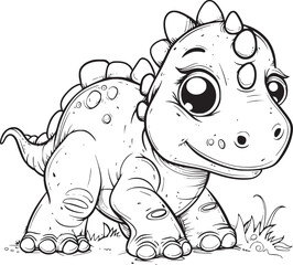 Coloring Pages Cute Tyrannosaurus Dinosaur of meadows, trees, mountains and clouds. Printable Coloring book Outline black and white.