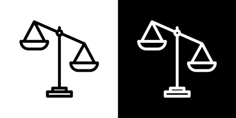 Court Icon Set. Justice Scale Symbol. Legal Weight Measurement Sign. Lawful Balance Icon.