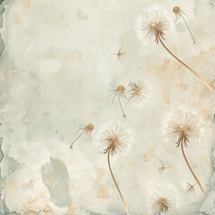 white dandelions on a greenish background, background digital paper for scrapbooking