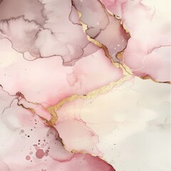 Painting of pink and gold swirls with a gold border. The gold is used to create a sense of luxury and opulence. Watercolor painting style.