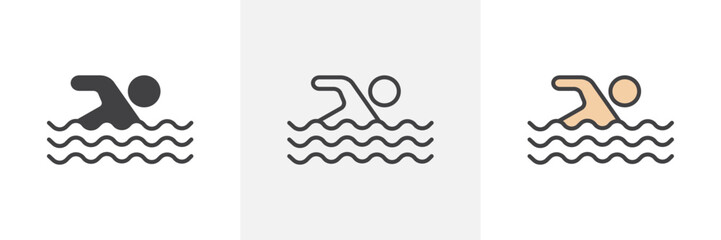 Competitive Swimming Icon Set. Pool and Sport Vector Symbol.