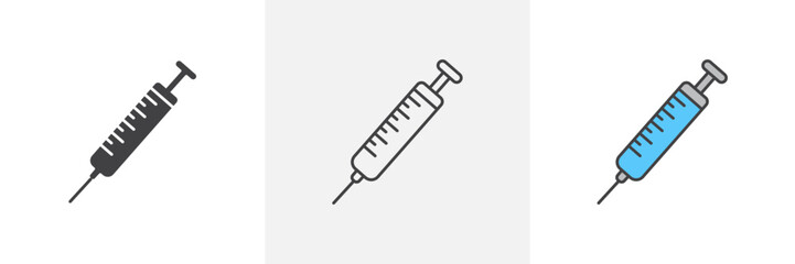 Injection Tool Icon Set. Medical and Vaccine Syringe Vector Symbol.