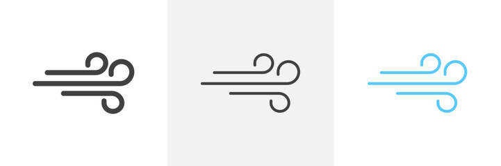 Atmospheric Flow Icon Set. Ocean Air Blow Vector. Cyclone Speed Symbol. Cold Windy Weather Sign.