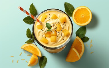 Mango flat design top view health smoothie theme animation Split complementary color scheme
