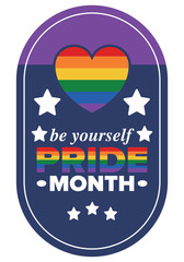 LGBT Pride Month in June. Lesbian Gay Bisexual Transgender. Celebrated annual. LGBT flag. Rainbow love concept. Human rights and tolerance. Poster, card, banner and background. Vector illustration