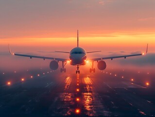 Plane Preparing for Thrilling Takeoff at Atmospheric Sunset