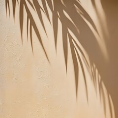 Obraz premium Beautiful texture of beige brown luxury, smooth stucco wall with soft foliage dappled light of tropical tree leaf shadow 
