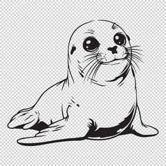 Black simple baby seal mascot logo icon, vector illustration on transparent background