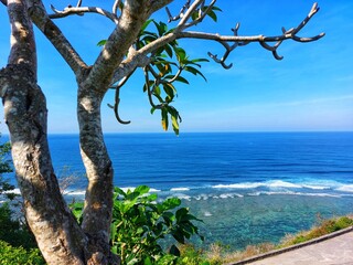 view of the blue sea from above
