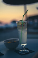 Drinks at the beach at sunset